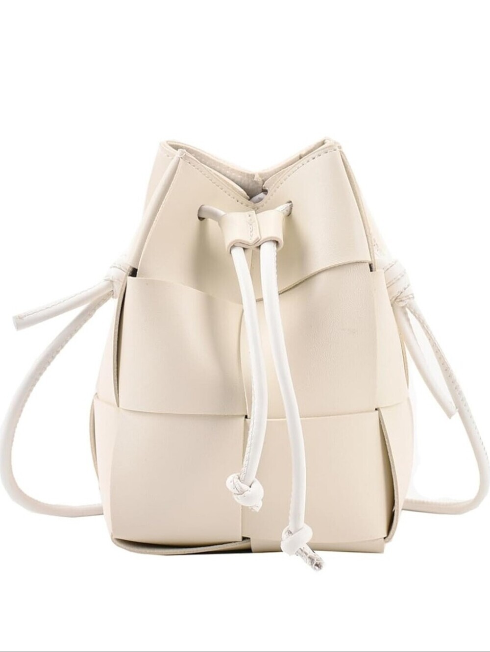 Women's Cream Woven Drawstring Bucket Bag
